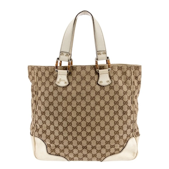 GUCCI Vintage GG Canvas Bamboo Tote - Picture 1 of 16
